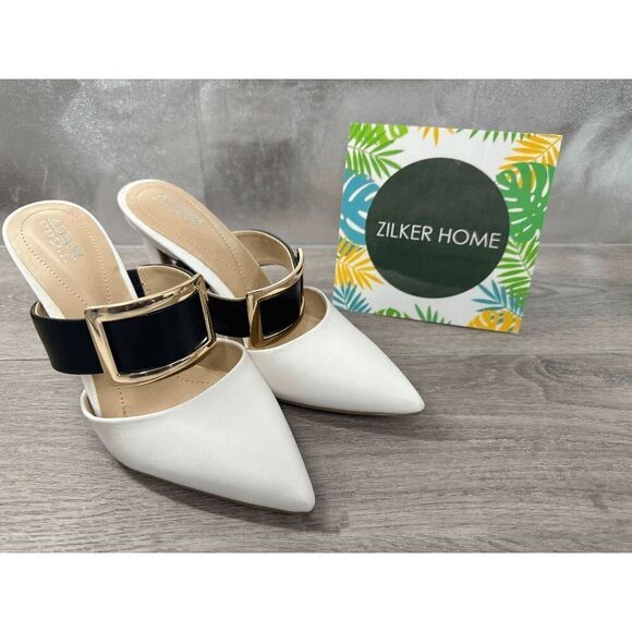 Alfani Women's Sima Two-Piece Buckle Mules - Black White 8.5M - Picture 1 of 8